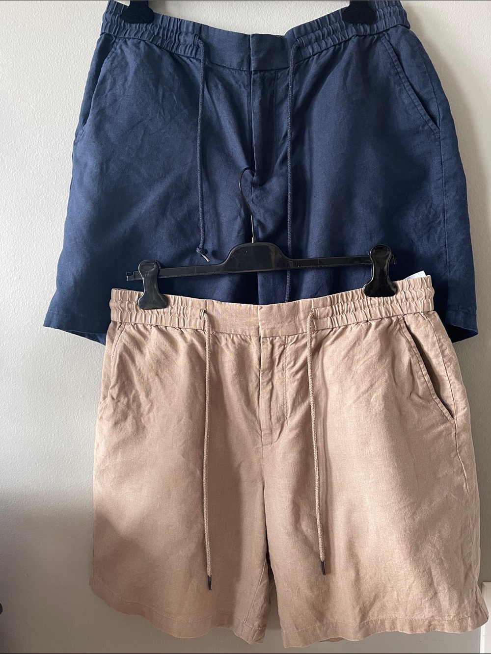 100% Linen Drawstring Shorts - Navy and Beige Nordstrom